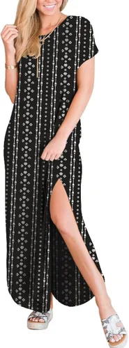 Miniatura 3 de ANRABESS - Vestido largo de playa de verano con bolsillos, suelto, informal, de manga corta, para mujer