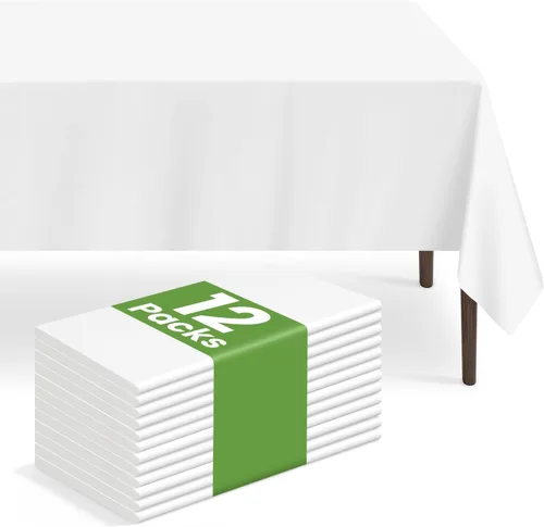 Miniatura 90 de Paquete de 6 manteles de plástico desechables azules y blancos a cuadros, manteles de plástico azules para fiestas, 54 x 108 pulgadas impermeables