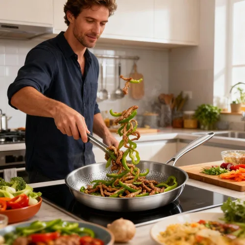 Miniatura 3 de Sartén de acero inoxidable – Sartén martillada resistente, cocina antiadherente, sartén para saltear con calor uniforme Utensilios de cocina
