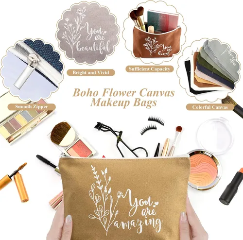 Miniatura 3 de Sieral - 20 piezas de regalo de agradecimiento a granel para mujeres, bolsa de maquillaje de lona inspiradora, bolsa de cosméticos, bolsa