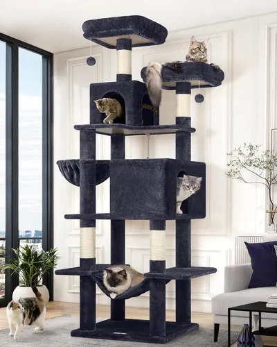 Miniatura 8 de Globlazer Torre de árbol para gatos, muebles para gatos de varios niveles extra altos de 76 pulgadas con cómodos condominios, hamaca y perchas