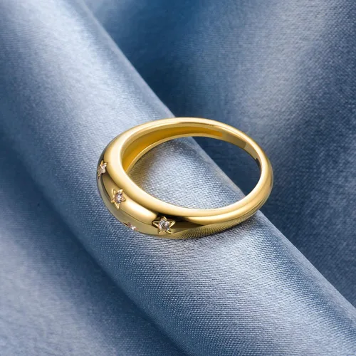 Miniatura 5 de AllenCOCO Chunky Gold Rings For Women Trendy Cubic Zirconia 14k Gold Plated Rings Stackable Set Dome Star Rings