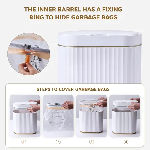 Miniatura 3 de ELPHECO Basurero de baño con tapa de 2.5 galones impermeable con sensor de movimiento, papelera automática para decoración de baño para dormitorio