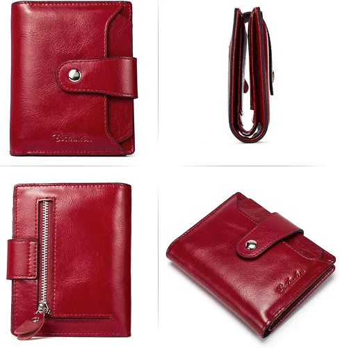 Miniatura 6 de BOSTANTEN - Billetera de cuero para mujer con bloqueo RFID, pequeña, con cremallera, de bolsillo, para tarjetas, con ventana para documento
