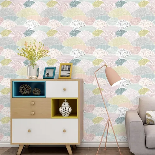 Miniatura 9 de Papel tapiz autoadhesivo para despegar y pegar, papel de contacto de puntos/líneas, lindo papel tapiz colorido de 15.5 x 78.7 pulgadas, extraíble