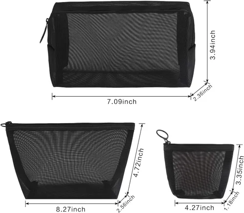 Miniatura 2 de Bolsa de cosméticos de malla de 3 piezas de Boao, bolsa de maquillaje de malla con bolsa con cremallera, artículos de aseo de viaje para organizador