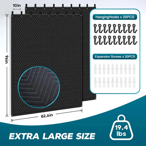 Miniatura 4 de 2 piezas de manta grande de amortiguación de sonido, 96" x 80" de absorción de sonido para estudio, manta acústica de estudio con cancelación
