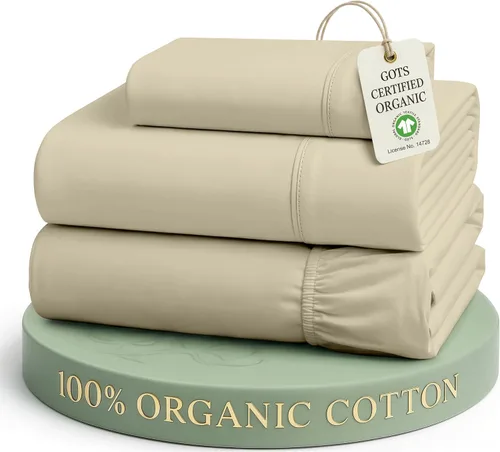 Miniatura 17 de Lane Linen Sábanas de cama tamaño Queen, juego de sábanas 100 % algodón orgánico, sábanas refrescantes suaves tamaño Queen, juego de sábanas Queen