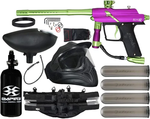 Action Village Azodin Blitz - Kit de 4 pistolas de paintball Polvo púrpura con piezas verdes pulidas