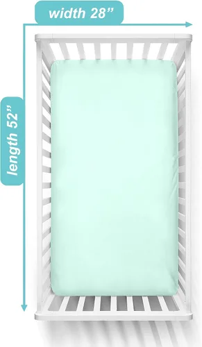 Miniatura 2 de TL Care Sábana bajera ajustable para cuna 100% algodón natural, de 52 x 28 pulgadas, suave, transpirable, hipoalergénica y suave, color aguamarina