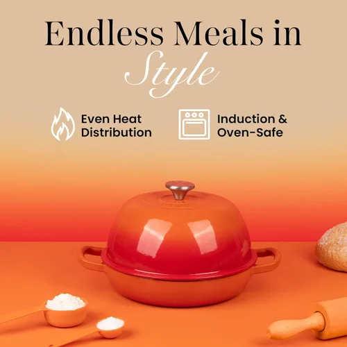 Miniatura 3 de Olla de horno holandés de hierro fundido esmaltado – Olla de horno holandés para hornear pan de masa madre – Olla de pan de hierro fundido – Naranja