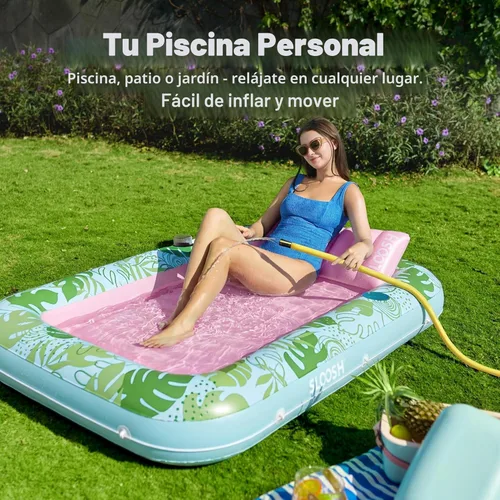 Miniatura 3 de Flotador inflable para piscina de bronceado Sloosh, 70" x 46" flotadores de piscina para adultos con almohada, balsa de tina de bronceado de 4 en 1