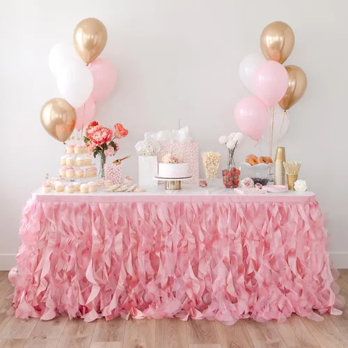 Miniatura 12 de Falda de mesa tutú azul. Falda de mesa de 6 pies con sauces de organza de doble capa para decoraciones bajo el mar, decoración de primer cumpleaños