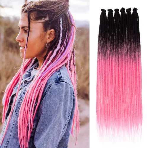 Miniatura 26 de Leeven Extensiones de rastas grises de 40 hebras de 18 pulgadas con terminación única hechas a mano, extensiones de rastas suaves de 0.6 cm