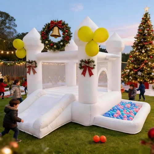 Miniatura 4 de Casa de rebote blanca de 9 pies, casa hinchable para niños pequeños de 3 a 6 años, regalo de fiesta con soplador, castillo hinchable blanco