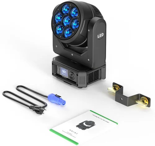 Miniatura 9 de HOLDLAMP Luces de DJ de cabeza móvil, mini 7 x 25 W, haz RGBW y luces de escenario de lavado, efecto LED 4 en 1, luz de enfoque de ojo de abeja