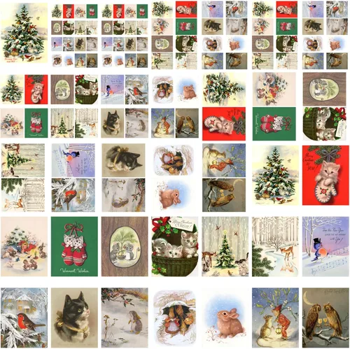 Miniatura 4 de Paquete de papel para decoupage (35 hojas 15x20 cm) Gatos aman Navidad FLONZ Tarjetas vintage con imágenes navideñas para decoupage, manualidades
