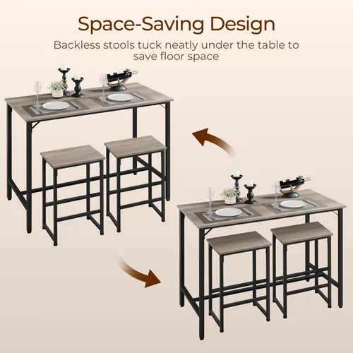 Miniatura 4 de Yaheetech Juego de mesa de comedor de 3 piezas, juego de mesa de pub industrial de 47.5 pulgadas, mesa de cocina de altura de mostrador