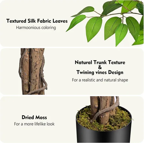 Miniatura 3 de Árboles artificiales de ficus de 3 pies con troncos naturales curvados, árbol exuberante de 36" de altura, árbol falso de ficus realista en verde