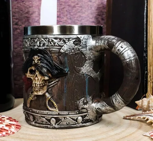 Miniatura 2 de Ebros Gift Piratas del Caribe - Bandana con calavera con espadas cruzadas, jarra, café, cerveza, taza de café, taza de cerveza Drunken Pirate's Life