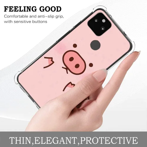Miniatura 6 de Duro PC Parachoques A Prueba De Golpes Claro Suave Diseño Delgado Patrón De La Cubierta De La Caja Para Google Pixel 5A 5G - Rosa Lindo Cerdo