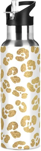 Miniatura 8 de Gold Leopard Spots White Insulated Water Bottle 32 Oz Leakproof Water Bottles, BPA-Free Sports Water Bottle with Straw