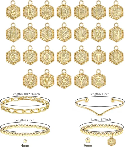Miniatura 6 de Elegance 11 designs Pulsera de cuentas apilable chapada en oro de 14 quilates, pulseras elásticas gruesas para mujer, regalo con colgante hexagonal