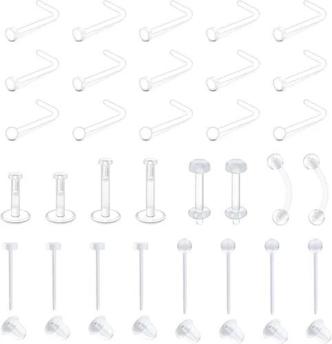 Miniatura 10 de MODRSA 18g 20g Nude Clear Nose Studs for Work Clear Piercing Retainers for Surgery Plastic Septum Retainer 16g Labret Lip Studs Plastic Cartilage