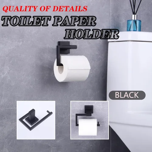 Miniatura 3 de GERZ Soporte de papel higiénico para baño SUS 304 acero inoxidable mate negro soporte de rollo de papel de seda soporte de pared JG1905-BK