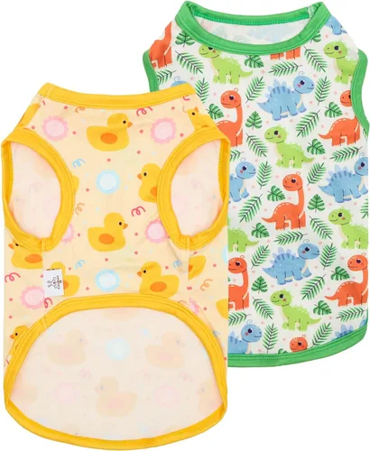 Miniatura 13 de CuteBone Paquete de 2 camisas para perros, ropa suave para mascotas, chaleco de verano transpirable para cachorros pequeños y ropa elástica