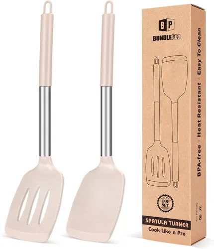 Miniatura 9 de Paquete de 2 espátulas de cocina sólidas de silicona, antiadherentes, utensilios de cocina sin BPA, resistentes al calor, utensilios de cocina