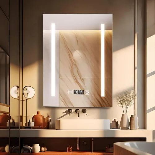 Miniatura 8 de Botiquín de baño con espejo, armario de baño LED de 20 x 26 pulgadas montado en la pared, espejo de tocador de baño con botón táctil, espejo