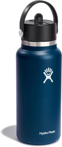 Miniatura 2 de Hydro Flask Botella de agua – Acero inoxidable aislado – Tapa ancha con pajilla, antiderrames, a prueba de fugas en 32 onzas azul índigo