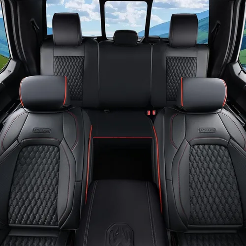 Miniatura 33 de Coverado Fundas de Asientos de Automóvil Juego Completo, Fundas de Asientos de Automóvil de Cuero Impermeables para Dodge RAM 1500 Compatible