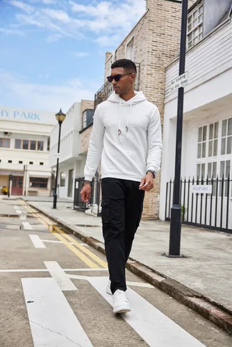 Miniatura 3 de COOFANDY - Sudadera con capucha para hombre, casual, de manga larga, con cordón ajustable y tejido de punto de gofre