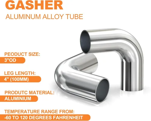 Miniatura 3 de GASHER 2 piezas Tubo de aleación de aluminio de codo de 90 grados para tubo interenfriador, tubo de admisión de aire de 3" OD, longitud de la pata