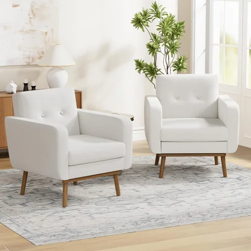 Miniatura 20 de HUIMO Leather Accent Chair, Button Tufted Living Room Chairs Easy to Install, Upholstered Arm Chair for Living Room Bedroom Study Office