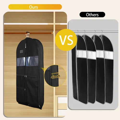 Miniatura 4 de Bolsas de ropa para viajes, paquete de 2 bolsas de ropa colgantes de 43 pulgadas para hombres, cremallera de doble cara y 3 bolsillos grandes