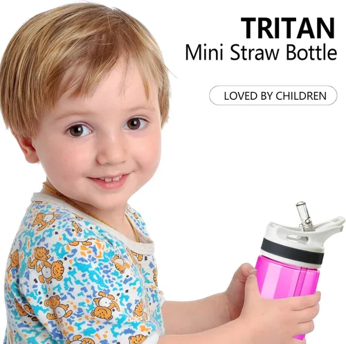 Miniatura 8 de AceCamp Botella de agua pequeña de 12 onzas, paquete de 2 con popote para niños y adultos, sin BPA, botella deportiva de Tritan a prueba de fugas