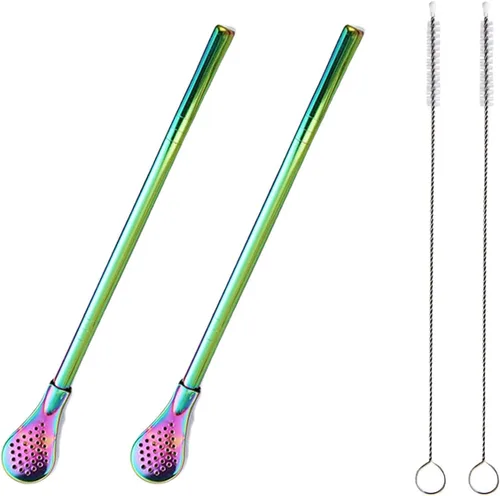 Miniatura 10 de 2 filtros de cuchara de acero inoxidable con 2 cepillos de limpieza, cuchara de té reutilizable para té suelto, paja de yerba mate, pajitas