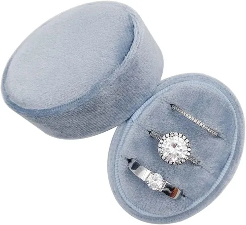 Caja ovalada de terciopelo para anillos con 3 ranuras, caja de tres anillos de alta calidad, vintage, hecha a mano, organizador de joyas para