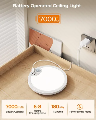 Miniatura 3 de BLNAN Lámpara de techo recargable con sensor de movimiento con control remoto, luz de armario regulable, luces de ducha LED, luz de techo