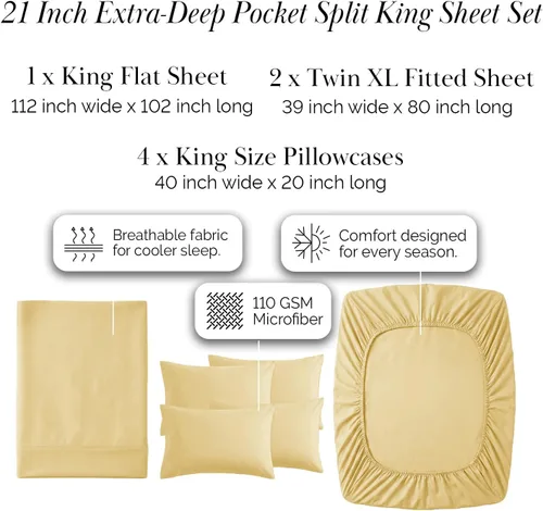 Miniatura 296 de Southshore Fine Living, Inc. Juego de 7 piezas de sábanas King divididas para cama ajustable, juego de sábanas King divididas con bolsillo de 21