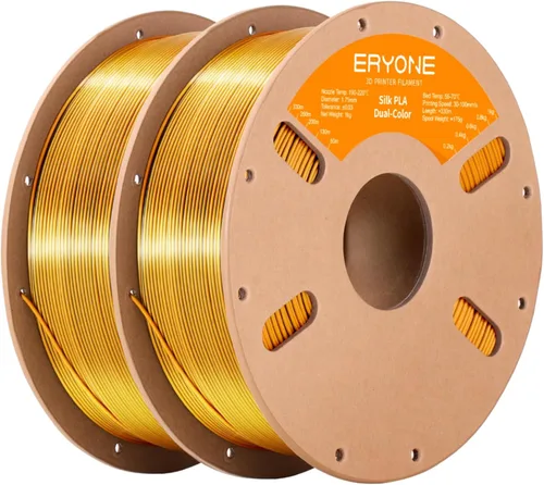ERYONE Filamento de ácido poliláctico (PLA) de seda bicolor para impresora 3D, de 1.75 mm +/- 0.03 mm, carrete de cartón de 1 kg (2.2 libras), negro