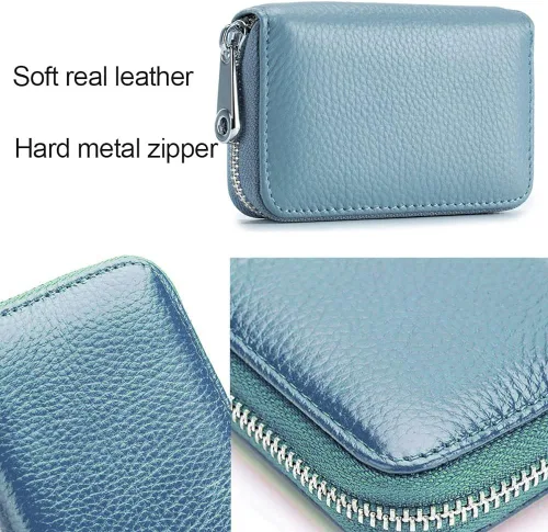 Miniatura 6 de Tarjetero RFID de cuero genuino para tarjetas de crédito con cremallera Moderno