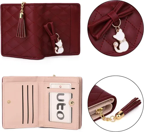 Miniatura 4 de UTO Cartera de piel sintética para mujer, de gran capacidad, colgante de gato, soporte para teléfono, organizador de chequera, con cremallera