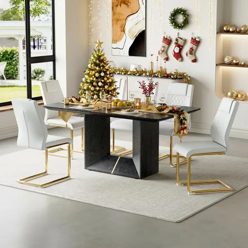 Miniatura 16 de Mesa de comedor negra de 63 pulgadas Mesa de comedor moderna Mesa rectangular de madera con patas en forma de U de alta resistencia Estable