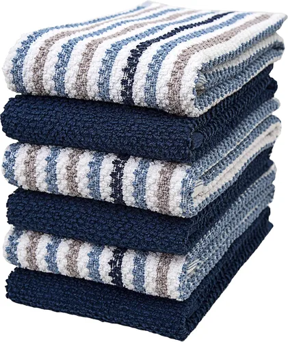 Miniatura 21 de Toallas de cocina de 16 x 26 pulgadas, paquete de 6 paños de cocina grandes de algodón, diseño de rayas de palomitas de maíz, altamente absorbentes