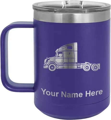Miniatura 48 de LaserGram Taza de café aislada al vacío de 15 onzas, cabina de camión, grabado personalizado incluido (negro)