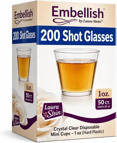 Miniatura 10 de Embellish Cristal de plástico duro transparente de 1 oz de vidrio de chupito transparente, paquete de 50